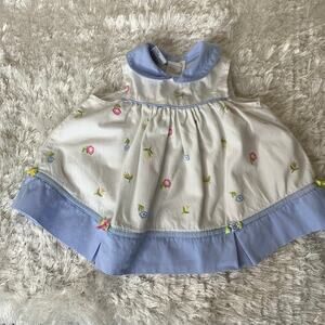 Samara Embroidered Floral Dress Blue Collar and Hem Roses 18 mo